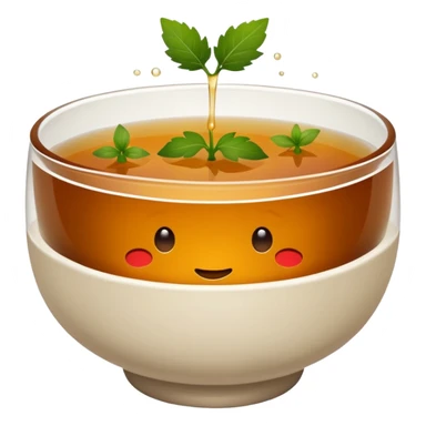 plain bowl of consommé, brown color, minimal, no face, no cartoon features, only food, emoji style sticker