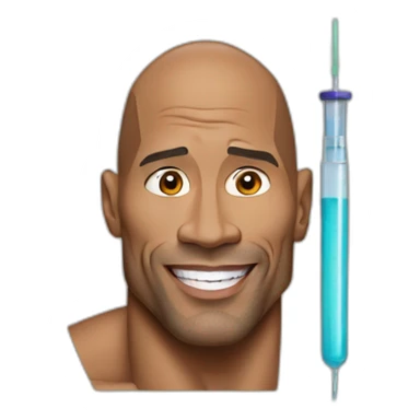 Dwayne Johnson with syringe sticker