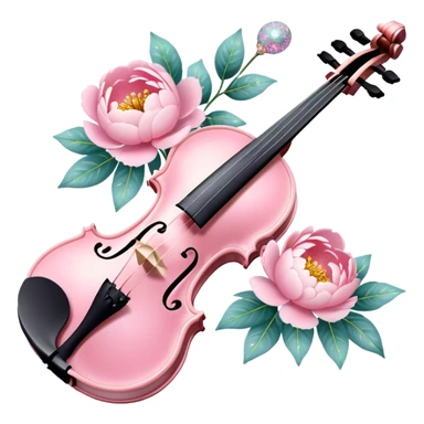Iridescent soft pastel pink roamin romantic violin with peonies and glitter sticker