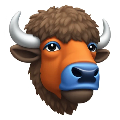 Bison head mascot wearing orange and blue sticker