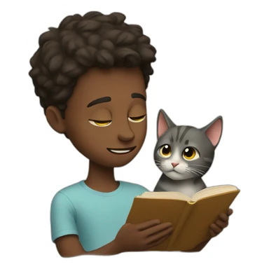 Boy reading with cat sticker