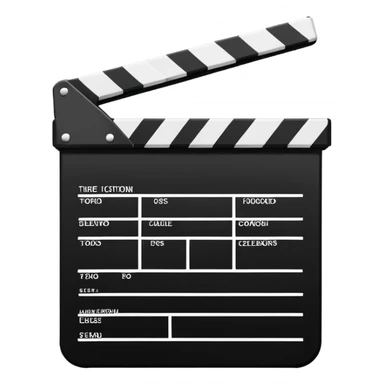 Extremely minimalist black and white movie clapperboard, iOS emoji style with clean simple lines, just the essential elements sticker