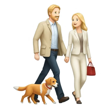 man walking fox red Labrador and woman walking English cream retriever sticker
