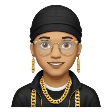 lightskin man with a black durag,a cuban link chain,glasses, and flexing grillz sticker