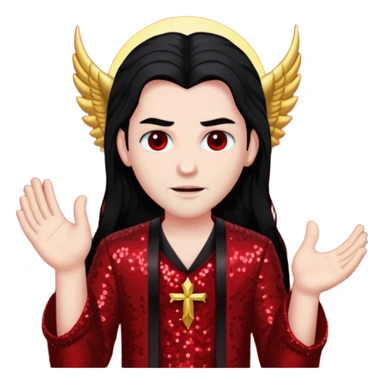 Lucifer from The Bible with long black hair, dark red sequin outfit sticker