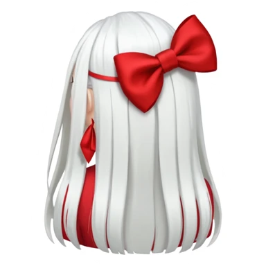 back view of white hair with red bow sticker