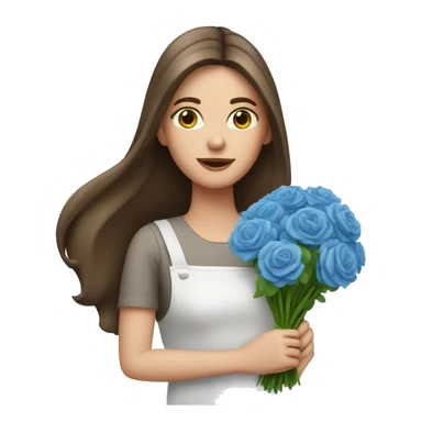 Woman long brown hair and blue eyes florist with bouquet   sticker