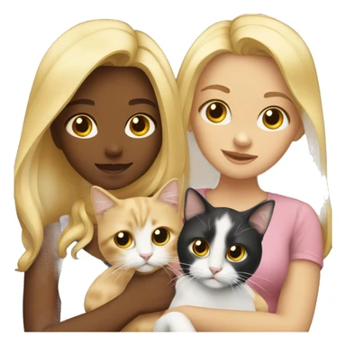 Two blonde girls holding a calico cat sticker