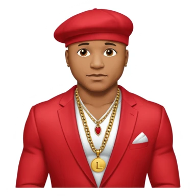 LL Cool J shirtless with necklace, red suit jacket sticker