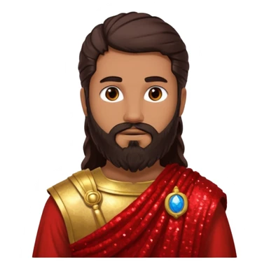 Mars from Roman Deities with long dark brown hair and beard, red sequin toga, light tan skin sticker
