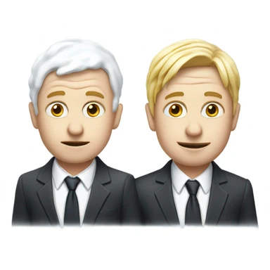 Two white men covered in yogurt wearing suits with yogurt on their head and on their clothes sticker