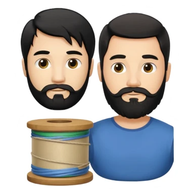 Man with long black hair tied in a spool and beard with a young short-haired blond without a beard sticker