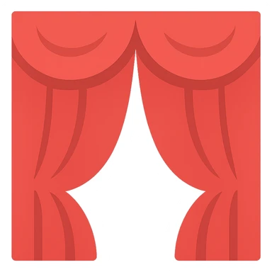symmetrical red curtain, fully closed, both sides matching sticker