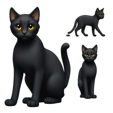 One petite, solid sleek black furred cat. Light yellow eyes. Pointed ear tufts like a lynx cat. Fully body black and no other color markings. Facing forward and standing with ears slightly tilted. sticker