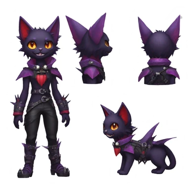 cool edgy black punk red Purple ethereal fantasy nargacuga-bat-cat-Fakemon spiked collar harness full body sticker