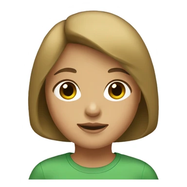 a girl with short bob with white powder under the nose with brown eyes and a green shirt sticker