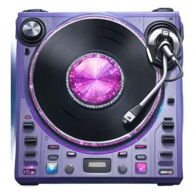 Realistic DJ turntable setup with pink,blue,and purple sparkling diamonds and rhinestones on it. sticker