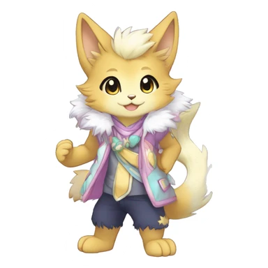 Anthro Cute Fluffy Gorgeous Magical Petite Shiny Colorful Pastel Glitter Sparkle Stars Anime Chibi Fantasy-Animal-Fakémon-Pokémon-Hybrid Fur Sona Aesthetic Trending Style Full Body sticker
