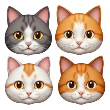 3 different coloured short haired cats including; a dark brown tabby and white cat, and a dark grey and white and a ginger and white sticker