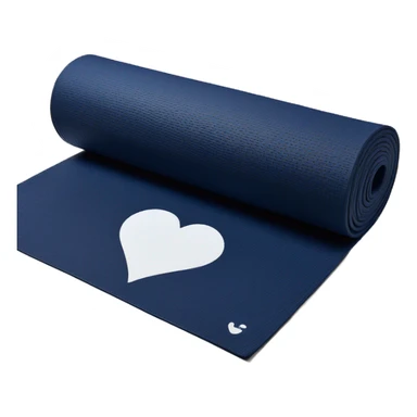 Navy blue half rolled out yoga mat with white heart print sticker