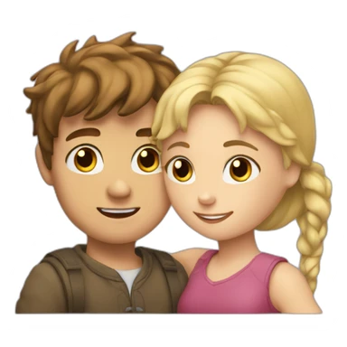 Boy with brown hair hugging a girl with blonde hair  sticker