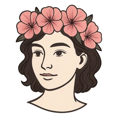 face with pink flower crown, digital illustration sticker