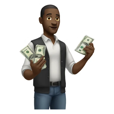 black man holding iphone 15 and money in the other hand sticker