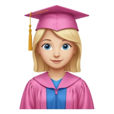 blonde hair, blue eyes, girl in pink grad cap and gown, standing, proud pose sticker