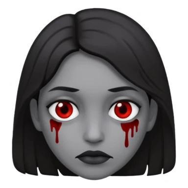 Dark hair, grey skin, black blood below the eyes sticker