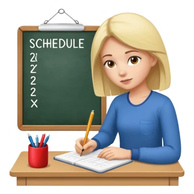 A female student writes a schedule making a plan. sticker