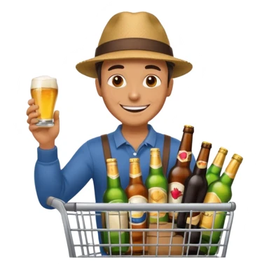 man with a shopping cart full of beers and wines sticker
