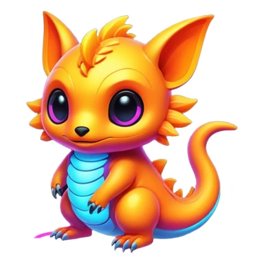Exotic futuristic lush warm-colored neon Fakémon-creature sticker