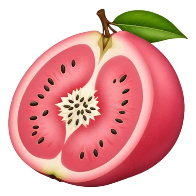 A guava cut in half showing pink flesh and white seeds sticker