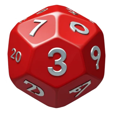 Make an emoji of a red d20 die with silver lining and numbers. It should look like the one from stranger things sticker