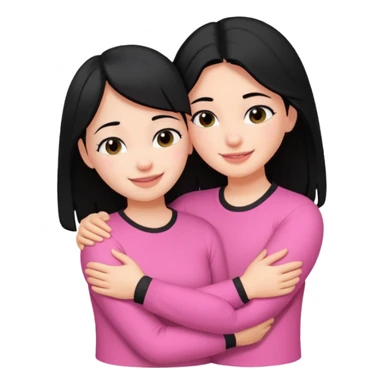 Two girls with black hair, one wearing white shirt and the other wears pink shirt, hugging each other romantically  sticker