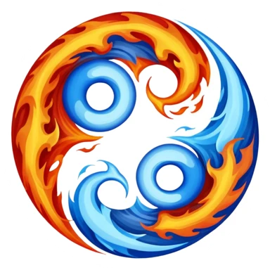 The fire and water emojis are in the form of the yin-yan symbol in front of a completely black background. sticker