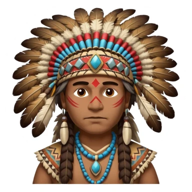 A proud chief with feathered headdress, calm powerful stance, and painted patterns on his face.
 sticker
