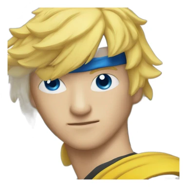 A man with yellow hair, blue eyes, and a ninja uniform sticker