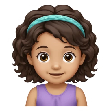 close-up of smiling toddler face only with big eyes, medium skin tone, dark wavy hair, and a hair band, no body sticker