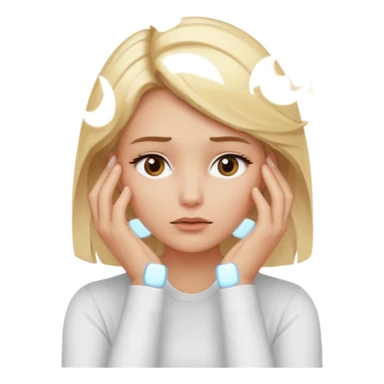 Cewe blonde yang lagi overthingkingkeliatan tangannya lagi mikir baju nya putih sticker