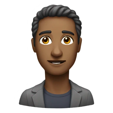 man in front of pc screen, on the screen there is a portrait of a woman with a neutral expression sticker