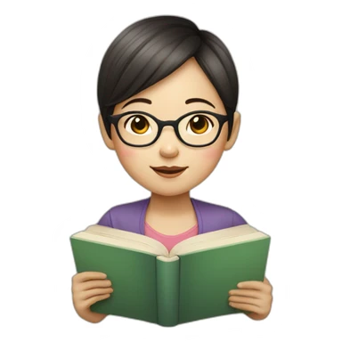 Little Chinese girl with short hair wearing glasses who likes to read books sticker