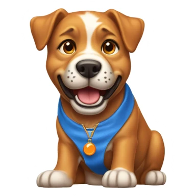 happy cute american stafford with simple blue collar with orange pendant from half side perspective with presents and gifts around him sticker