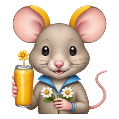 pretty mouse with flowers  drinking energy drink  sticker