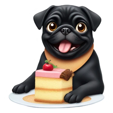 Black pug eating cake sticker