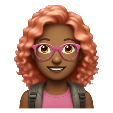 smiling Girl with copper colored hair outdoors with pink glasses sticker