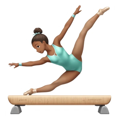 A gymnast performing a flawless routine on the balance beam, showcasing strength and grace. The scene captures the precise, elegant movement with perfect balance and form. The background features a gymnastics arena with vibrant lighting and cheering crowds, emphasizing athleticism and poise. sticker