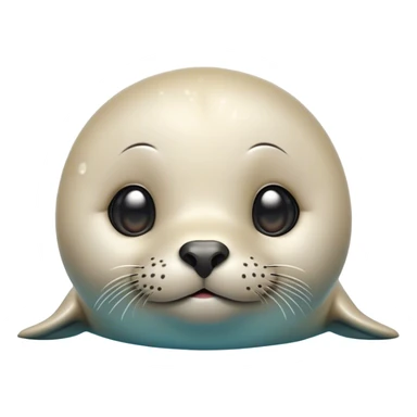 Cinematic Cute Seal Portrait Emoji, Head tilted playfully and inquisitively, with a shiny, smooth body accented by a subtle blush and round, sparkling eyes, Simplified yet irresistibly adorable features, highly detailed, glowing with a warm, friendly aquatic glow, high shine, affectionate and lively, stylized with a touch of endearing charm, soft glowing outline, capturing the essence of a mischievous marine friend that feels like it could pop out of the screen into your arms! sticker