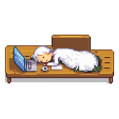 stick figure asleep at his laptop sticker