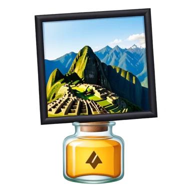 Machu Picchu sits on a glass bottle. sticker